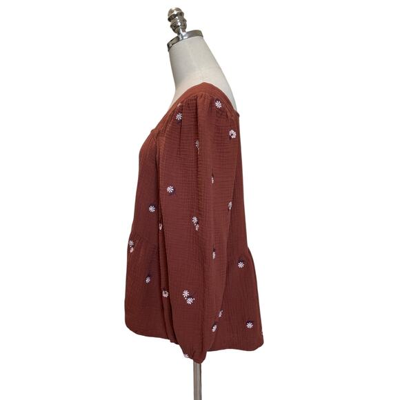 Madewell Amie Floral Embroidered Lightspun Millbrook Puff-Sleeve Peplum Top LG - Picture 10 of 11
